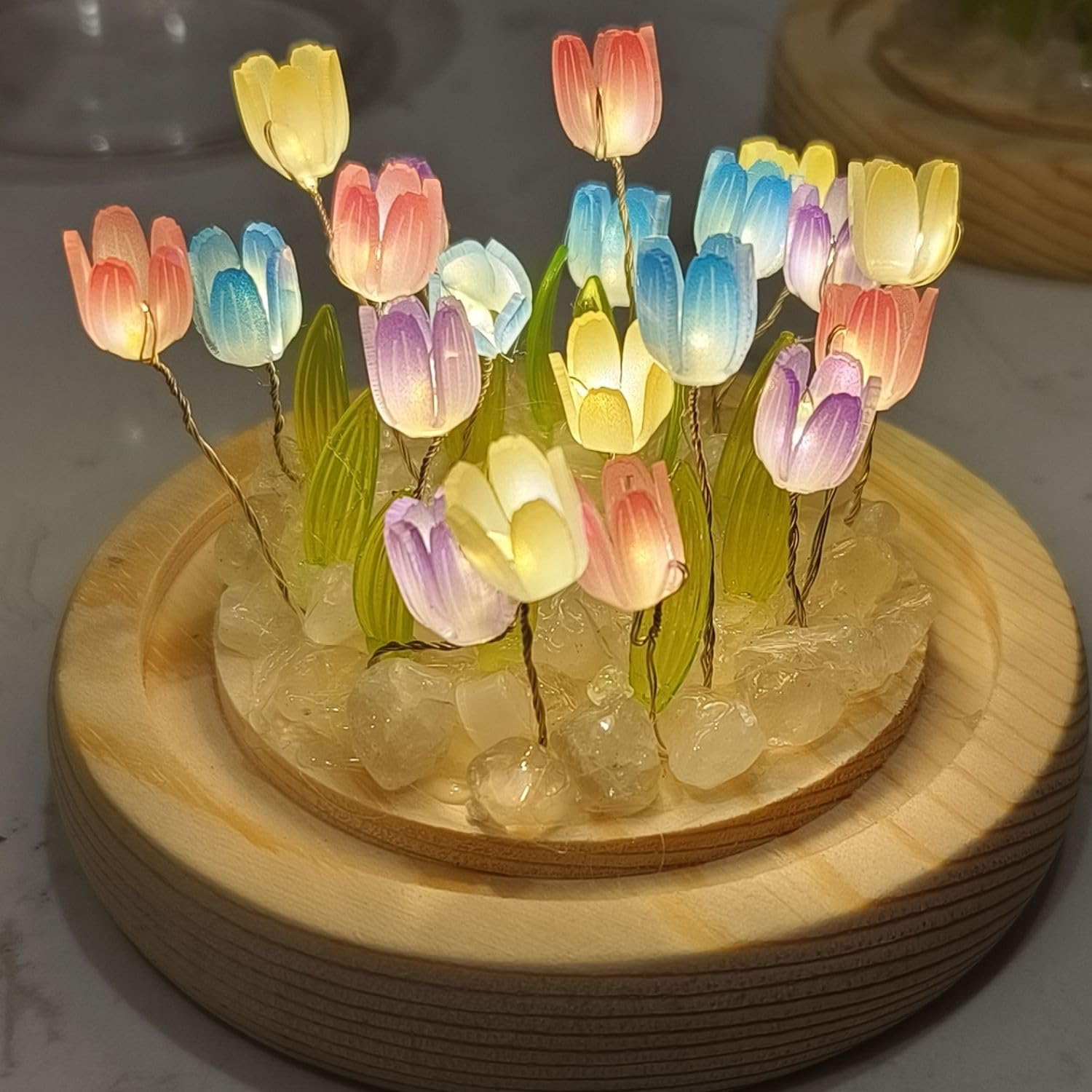 Amazon｜20個の花チューリップナイトライト、電池式ガラスミニ